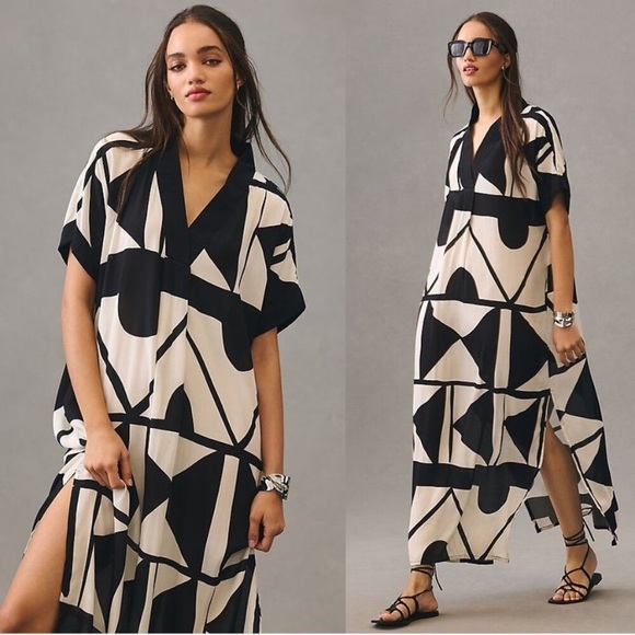 Anthropologie Bel Kazan Poppy Kaftan black white - Picture 1 of 7